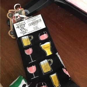 Primitives by Kathy Black Socks with Beer and Wine Designs